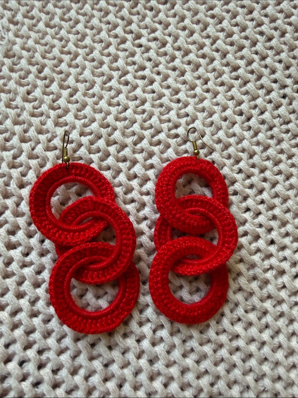 Handcrafted Red Crochet Link Drop Earrings
